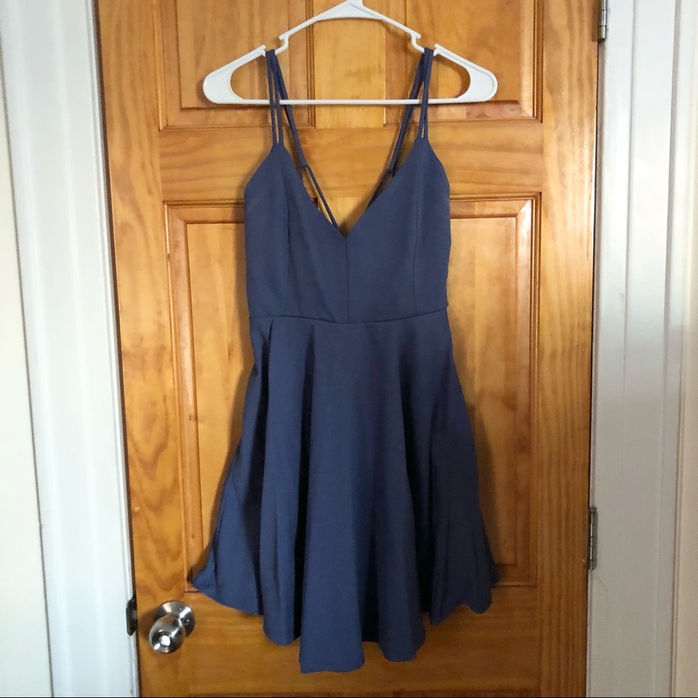Windsor blue grey skater fit dress strappy back v neck